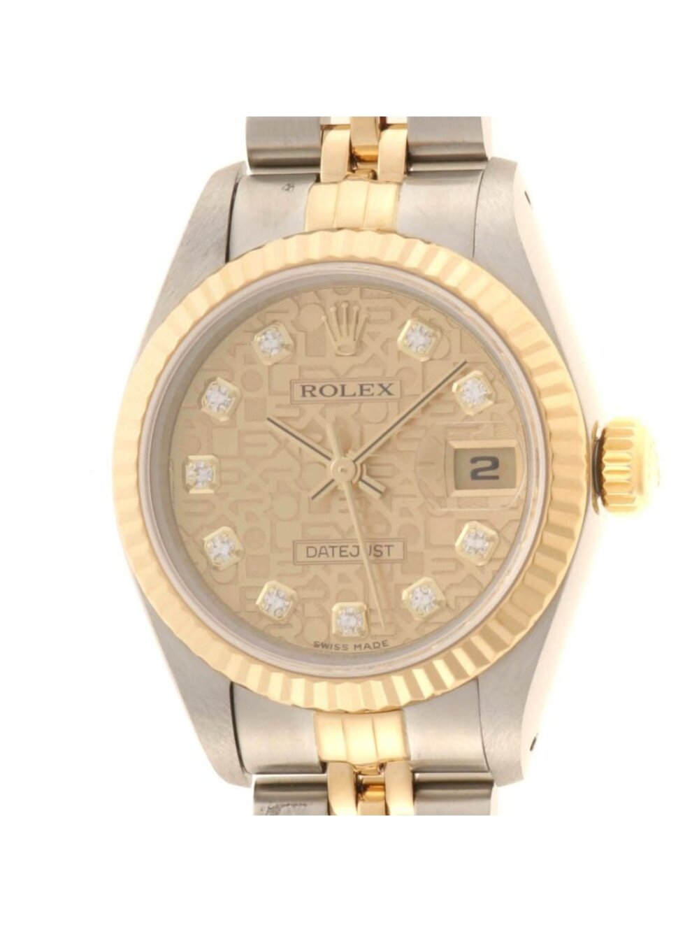 Rolex Datejust Champagne Carving Computer Diamond 18k Yellow Gold Stainless